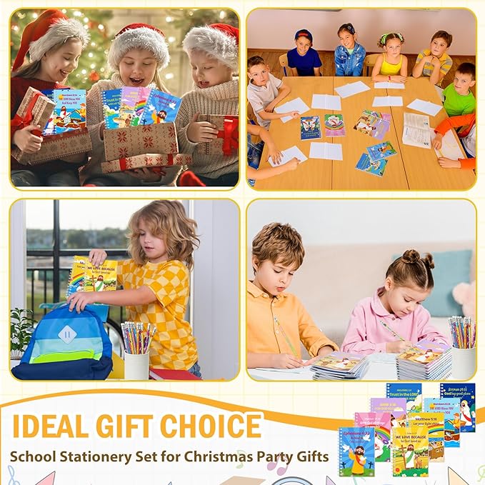 Crtiin Easter 48 Pcs Include 24 Bible Verse Notepad 24 Pencils Kids Christian Church Gifts Students Classroom Award Religious Notebook Bible Pencils Prayer Pocket School(Colorful Cross 2,Eclectic)
