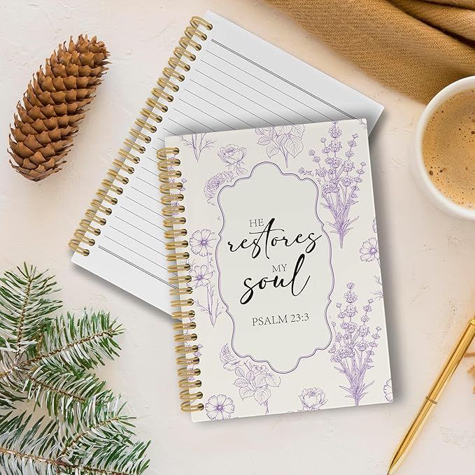 Christian Journal Notebook - Purple Bible Verse Religious Scripture Notebooks College Ruled for Work School, Gifts for Women, Office Supplies, Hardcover Spiral Notebook 5.5"x8.3"