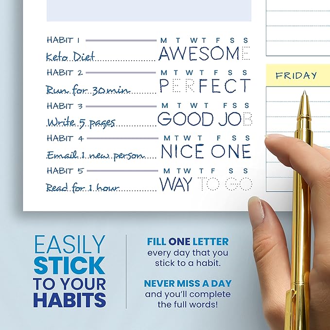 Weekly Planner Pad - Undated Planner - To Do List Notepad - Habit Tracker - 11 x 8.5" - 52 Tear-Off Sheets - Daily Planner Undated for Home Work Office Business - Goal Planner - Cute Planner (Blue)