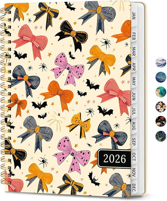2026 Planner, Monthly and Weekly Calendar Planner for Women, Jan 2026 - Dec 2026, Hardcover Pretty 2026 Agenda Planner Book with Tabs, Spiral Bound, Perfect for School Office Home Supplies, 6.3" x 8.5" - Festive Bows