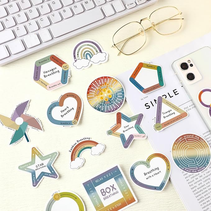 Crtiin 100 Pcs Sensory Strips Anxiety Calm Mindfulness Stickers Fidget Stress Breathing Sensory Sticker Different Textures Rough Tactile Tape for Mental Health Adult Desk Anxiety Relief (Mental)
