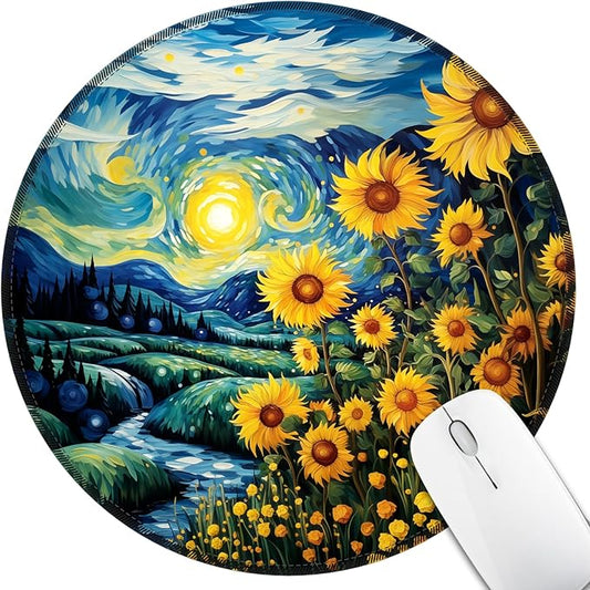 Sunflower Mouse Pad for Desk, Floral Small Mousepad with Non-Slip Rubber Base, Round Travel Mouse Pads for Wireless Mouse Laptop, Computer Mouse Mat for Gaming Home Office Desk Accessories