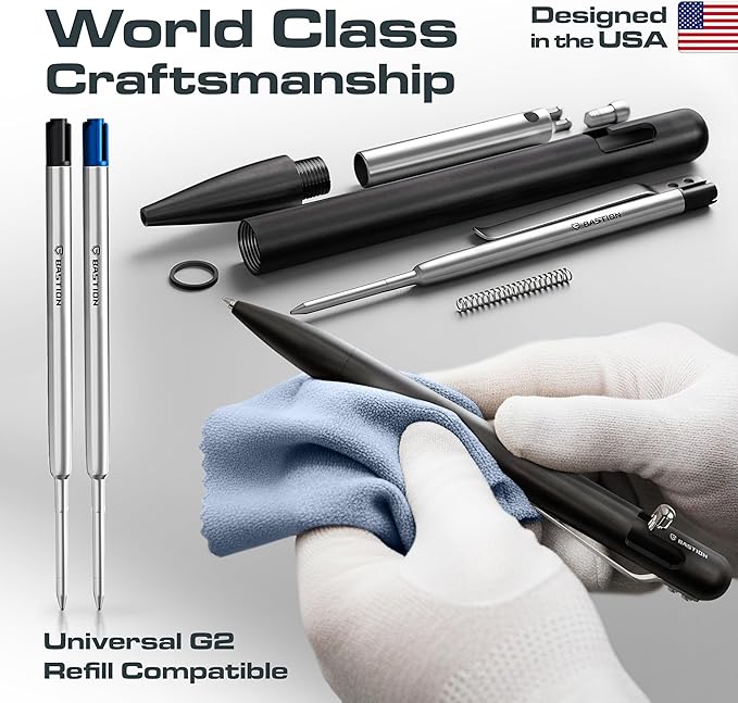 BASTION Aluminum Bolt Action HyperBolt Pen - CNC Machined Lightweight EDC Writing Tool, Refillable, Premium Everyday Carry Gift Pen for Professionals - Black