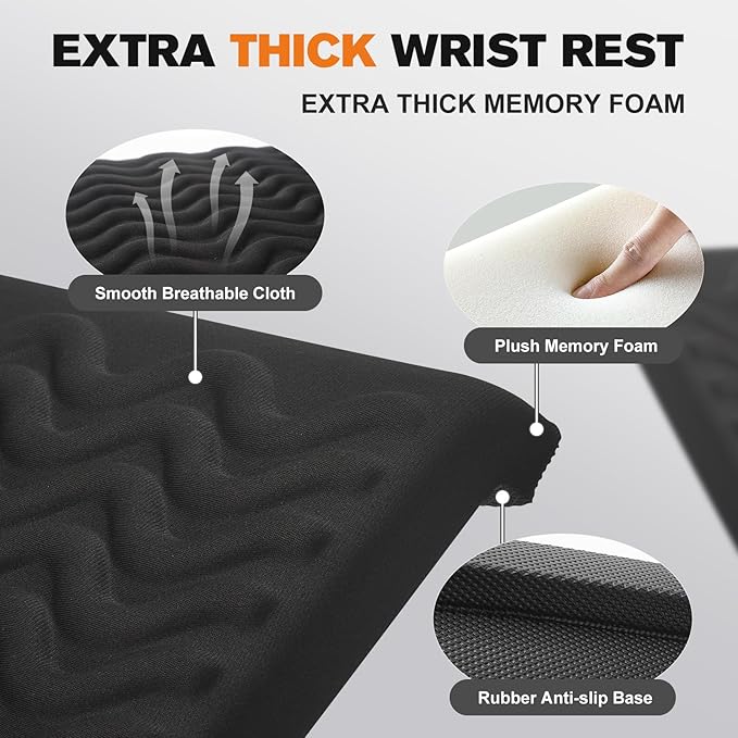 L-Shaped Elbow Pad for Desk, 2 Pack 11.8" x 7.9" Wide Desk Edge Cushion with Wavy Massage Texture, Ergonomic Memory Foam Desk Arm Rest for Typing Pain Relief - Non-Slip Office Desk Accessories