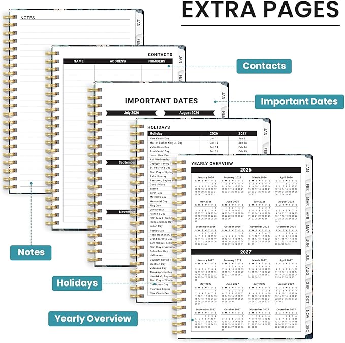 2026 Planner, Weekly and Monthly Planner for Women, January 2026 to December 2026, Pretty Hardcover 2026 Calendar Planner Book with Tabs, Inner Pocket, Spiral Bound, Perfect Office Home School Supplies - 6.3" x 8.5", Twilight Serenade