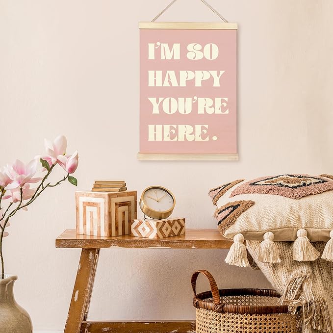 TAEDIN Boho Classroom Wall Art Poster Hanger Frame - Pink Nursery Wall Art with Wood Frames, Inspirational Wall Hanging Decor for Baby Kids Room School Home Bedroom, 12x16 Inches