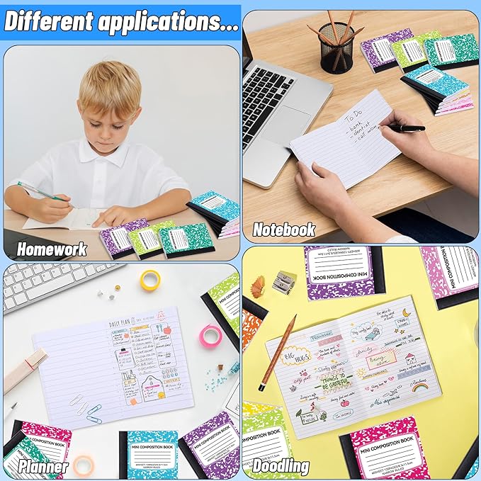 48 Pack Mini Composition Notebooks Bulk, Cute Composition Books, Narrow Ruled Small Pocket Notebook for Students College Office, Pocket Sized Marble Journal, 8 Colors 4.5" x 3.25", 60 Sheets
