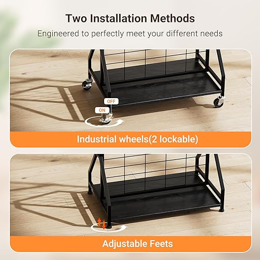 ELYKEN Foldable Grid Wall Panels 5.5' x 2' FT, Movable Wire Gridwall Display Rack with Wheels and Adjustable Foots, Retail Display Stand for Vendor with Storage (Black)