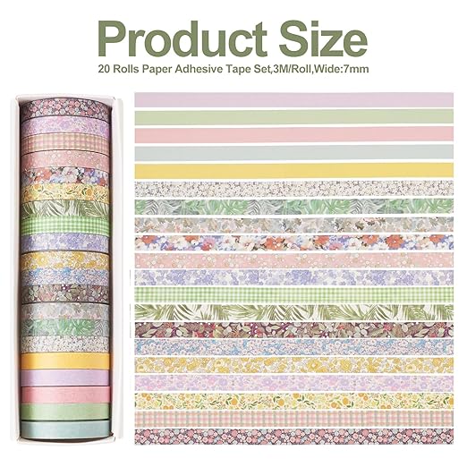 20 Rolls Scrapbook Tape 7 mm Floral Decorative Tape Set Floral Tape Pack Aesthetic Colored Tape Rolls Stickers for Crafts DIY Scrapbook Bible Study Journaling Planner Supplies