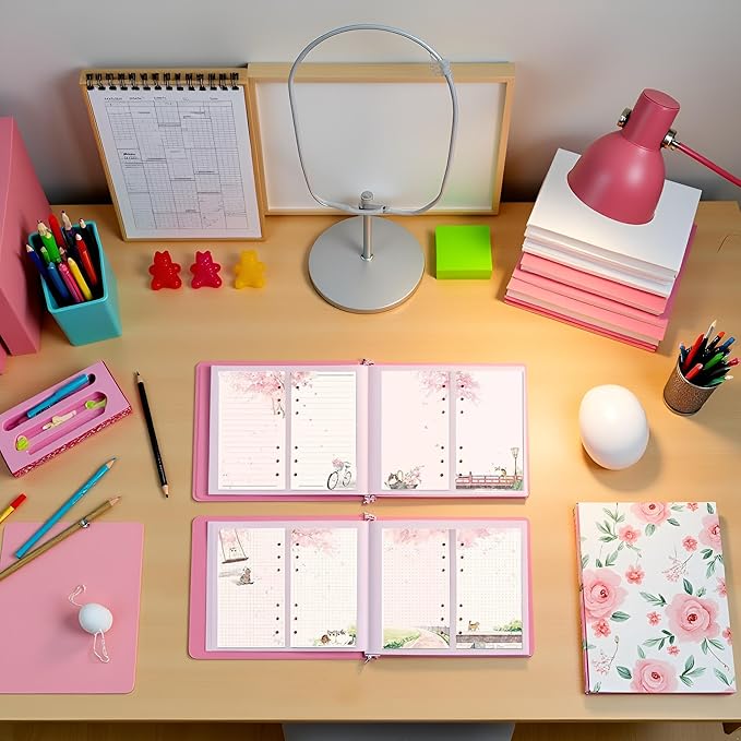 A6 Pink Refill Paper,80 Sheets Loose Leaf Inserts Paper Notebook Binder Line Pages,6 Hole Refill Notebook Blank for 6 Ring Refillable Binder Planner Journal