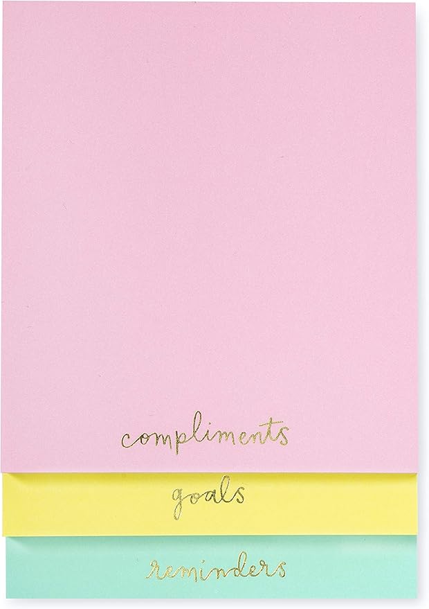 kate spade new york Stacked Notepad Assorted Sizes, Includes 3 Cute Notepads with 75 Sheets Each, Colorful Pads of Paper for Desk Notes (Compliments, Goals, Reminders)