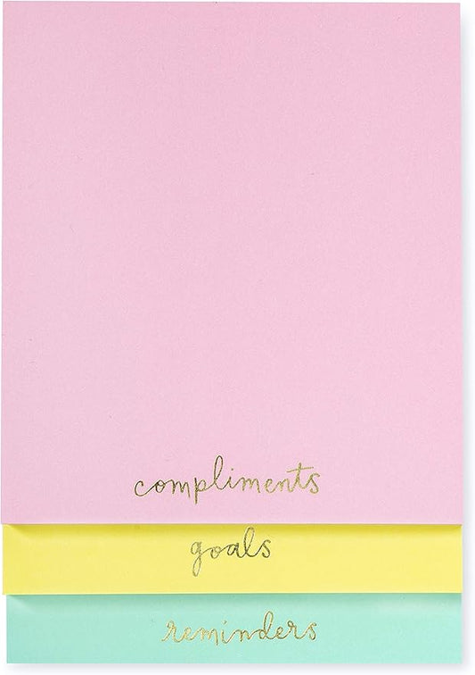 kate spade new york Stacked Notepad Assorted Sizes, Includes 3 Cute Notepads with 75 Sheets Each, Colorful Pads of Paper for Desk Notes (Compliments, Goals, Reminders)