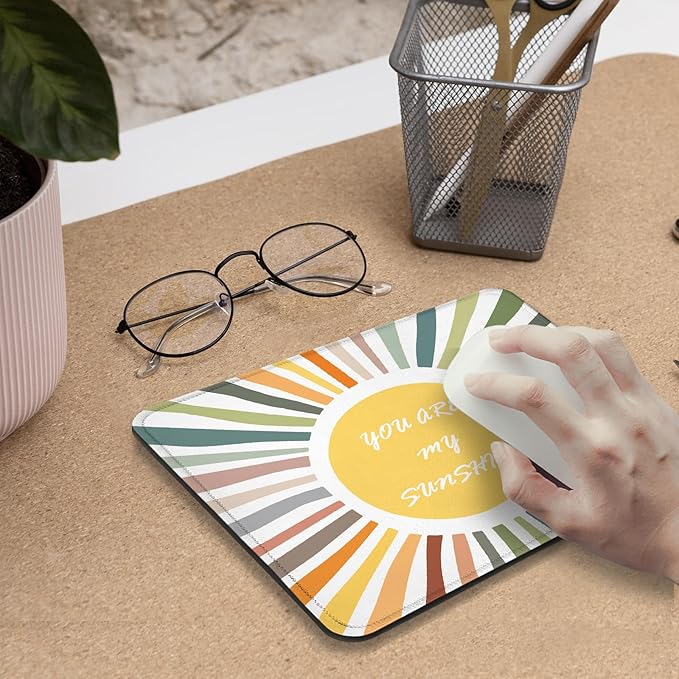 Boho Colorful Sun You are My Sunshine Mouse Pad Gifts,Mouse Pads Mousepad for Desk Home Office Dorm Computers Laptop, Boho Office Supplies Desk Accessories, 9.5x7.9 Inch
