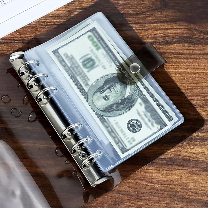 NatSumeBasics 12 A6 Binder Pockets a6 Budget Cash Envelopes Clear Binder Inserts for 6-Ring Notebook Binder Sheet Protectors Organizer Photos Money Bills (A6, Clear)