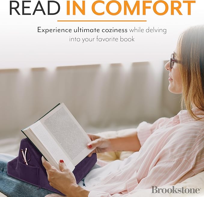 Brookstone Tablet Lap Cushion - Tablet and Phone Holder for Bed, Flights, and Travel, Two Angled Memory Foam Lap Desk for Reading and Hands Free Viewing, Compatible iPad and Kindle Accessories, Purple
