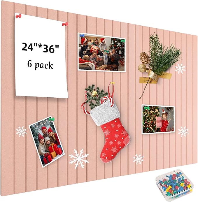 Cork Board for Walls 36" x 24", 6 Pack Felt Bulletin Board Wall Tiles with 30 Push Pins for Home Kitchen School Office Wall DIY Decorative