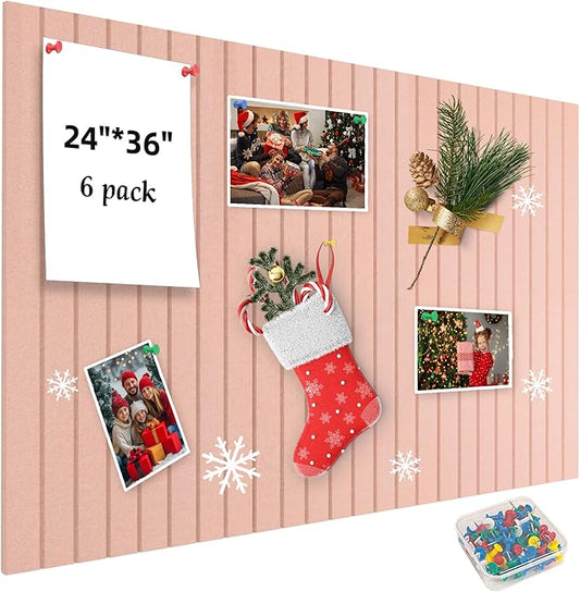 Cork Board for Walls 36" x 24", 6 Pack Felt Bulletin Board Wall Tiles with 30 Push Pins for Home Kitchen School Office Wall DIY Decorative