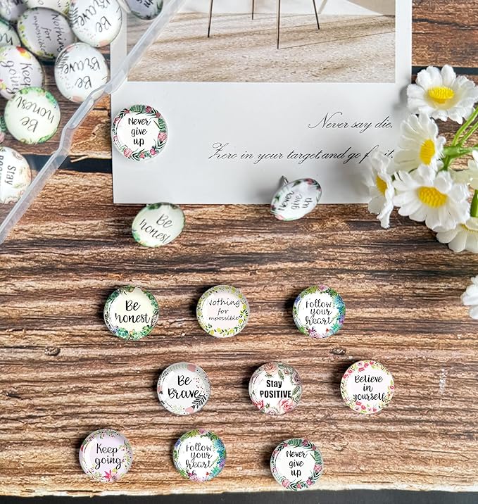 Push Pins,Thumb Tacks,Decorative Push Pins,Cute Thumb Tacks and Pushpins for Bulletin Board, Pin Board for Cork Board,Office Decor,or Home Décor (Floral-Motivational)