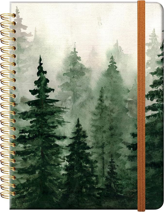 Ruled Spiral Writing Notebook,A5 Hardcover Lined College Journal for Women Lady,Fashion Puppy Watercolor Strong Twin-Wire Binding with Premium Paper,8.4" X 6",Perfect for School,Office,Home Gifts(Spruce Green Forest)