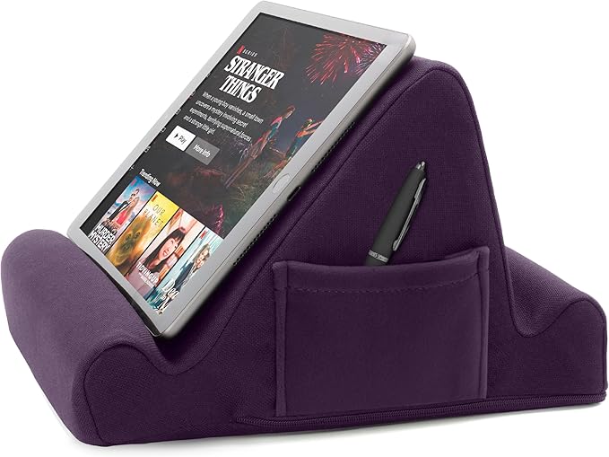 Brookstone Tablet Lap Cushion - Tablet and Phone Holder for Bed, Flights, and Travel, Two Angled Memory Foam Lap Desk for Reading and Hands Free Viewing, Compatible iPad and Kindle Accessories, Purple