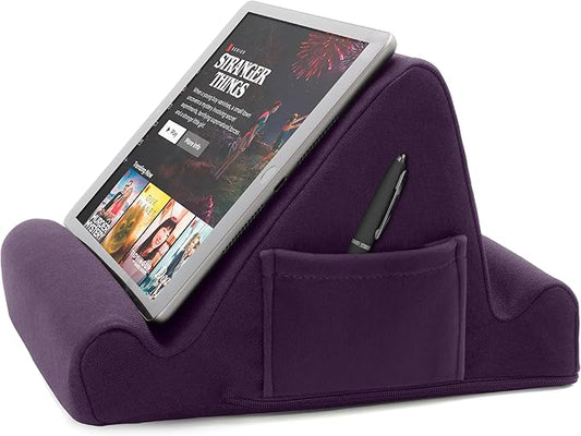 Brookstone Tablet Lap Cushion - Tablet and Phone Holder for Bed, Flights, and Travel, Two Angled Memory Foam Lap Desk for Reading and Hands Free Viewing, Compatible iPad and Kindle Accessories, Purple