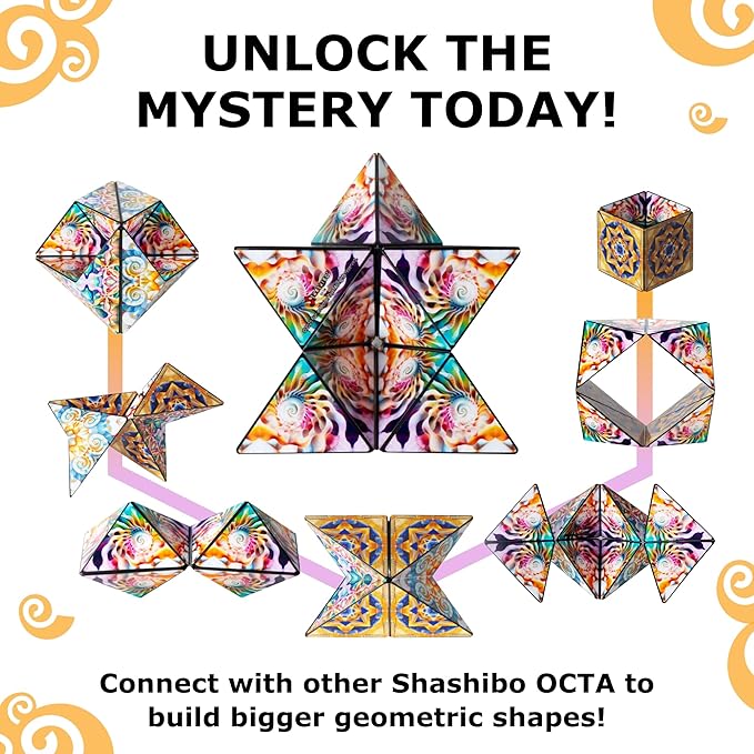 Shashibo Octa Shape Shifting Box - STEM Fidget Toy with Ultra Strong Magnets, Perfect Sensory Gift for Kids, Teens, and Adults – Pairs w/All Shashibo Cubes (Atlantis)
