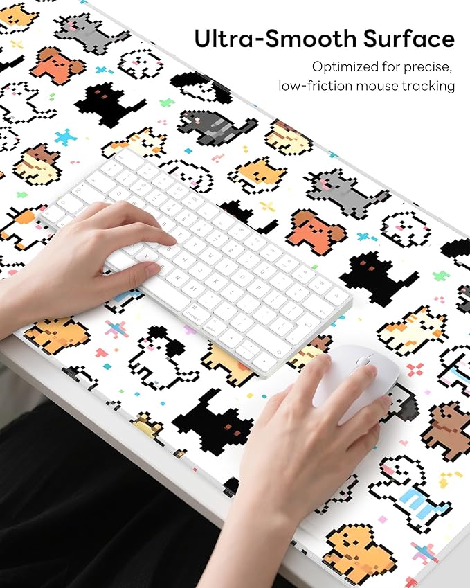 XL Gaming Mouse Pad, 31.5x17.5'' Large Desk Mat with Anti-Slip Rubber Base & Stitched Edges for Gaming, Office, Home - Cute Animals