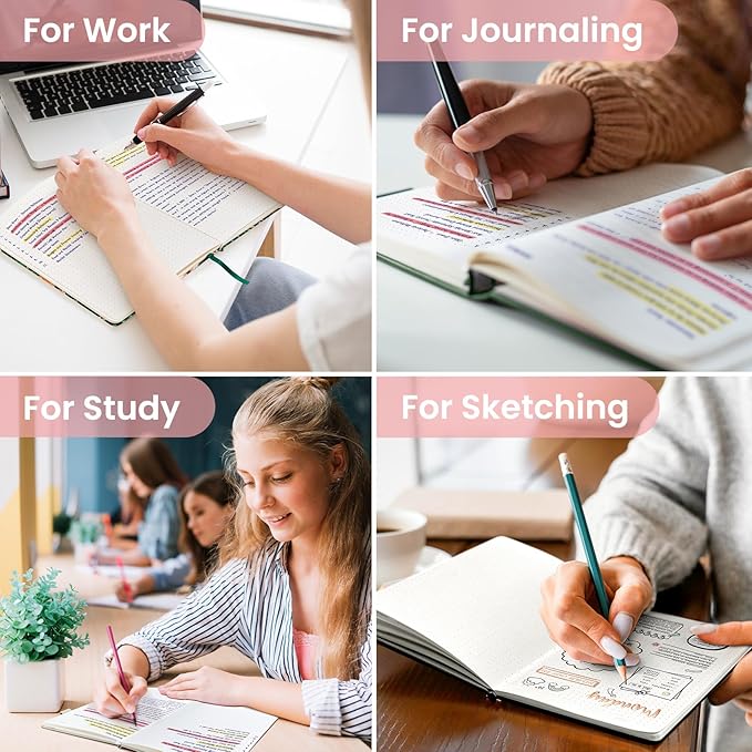 Taja Dotted Journal Notebook for Women & Men, Hardcover Leather Journal for Writing, A5 Dotted Journaling Notebook for Work & Sketching, Perfect for Office School Home Supplies, 160 Pages, Pink