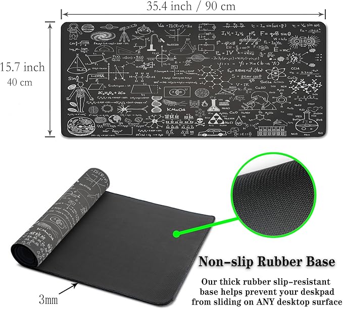 Large Mouse Mat Black Gaming Mousepad, Oversized Mouse Pads Long Desk Pad, Desktop Computer Pad Waterproof Non-Slip Rubber Base, 35.4 X 15.7 inch for Work/Game/Office/Home Science Formulas