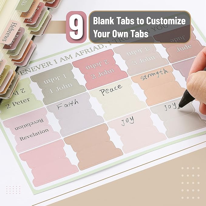 Mr. Pen- Bible Tabs, 75 Tabs, 2 Bookmarks, Boho Style, Laminated Bible Tabs for Women and Men, Tabs for Study Bible, Large Print Bible Index Tabs