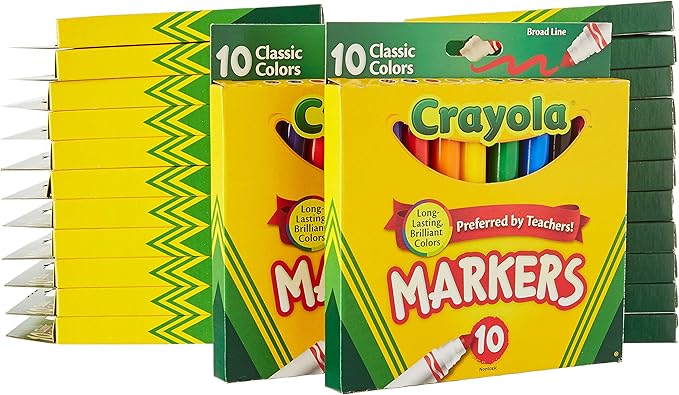 Crayola 758114552570 Broad Line Markers, Classic Colors 10 Each (Pack of 24), Case of 24 no, Count