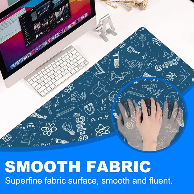 Desk Mat, Blue School Science Formula Extended Gaming Mouse Pad Large, 35.4"x15.7" Big Mouse Pad with Non-Slip Base and Stitched Edge, Long Computer Keyboard Mouse Mat for Home Office Work
