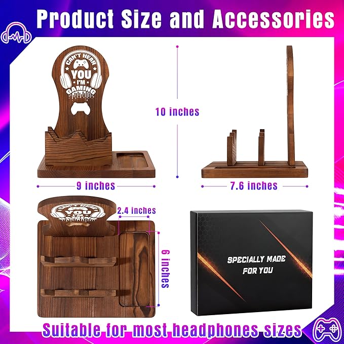 Valentine Gamer Gifts for Teen Boy, Gamer Accessories Stuff, Gaming Gifts for Son, Boyfriend, Husband, Wooden Headphone Stand