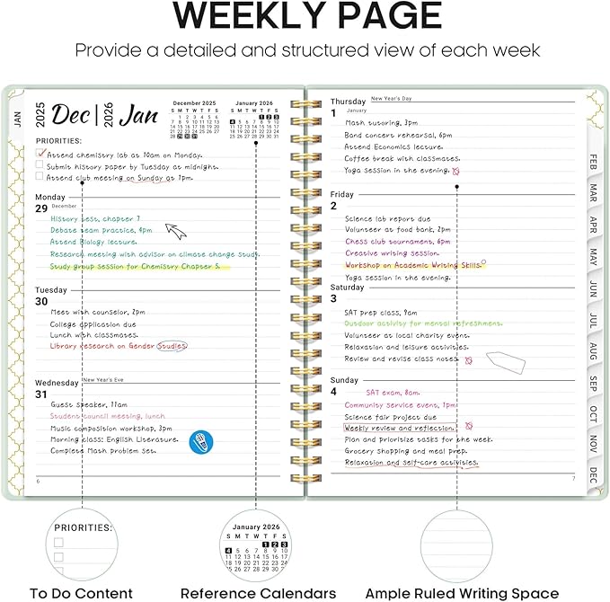 2026 Planner, Weekly and Monthly Calendar Planner, January 2026 - December 2026, Hardcover 2026 Calendar Book with Tabs For Women & Men, Inner Pocket, Spiral Bound, Perfect for Office Home School Supplies - A4 (8.5" x 11"), Mint