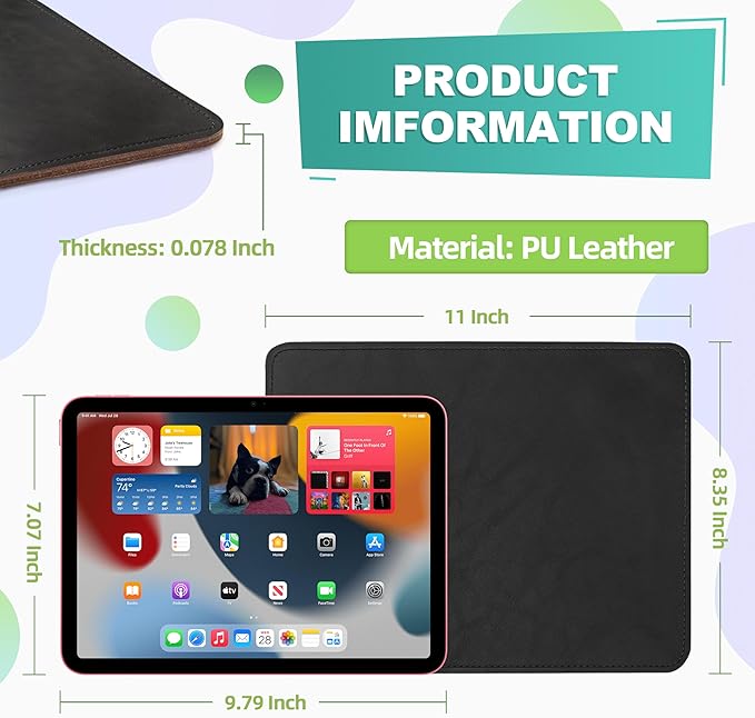 Mouse Pad, PU Mouse Pad，Leather Mouse Pad with Stitched Edge Micro-Fiber Base with Non-Slip Waterproof，Mouse Pad for Computers，Laptop, 8x11Inch (Caramel Black)