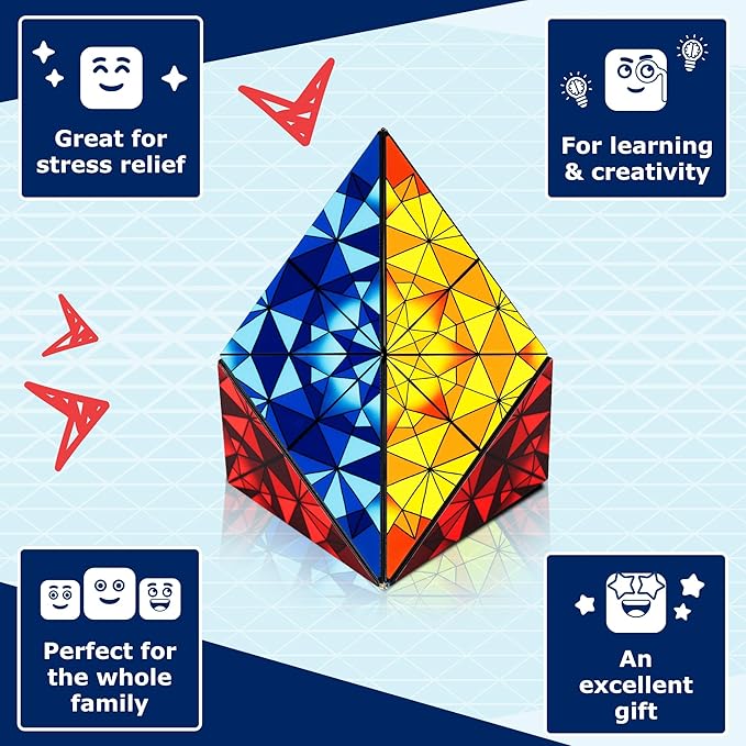 Shashibo Squared Shape Shifting Box – Next Generation XL STEM Puzzle Fidget Toy with Ultra Strong Magnets, Perfect Sensory Gift – Pairs w/All Shashibo Cubes (Primary)