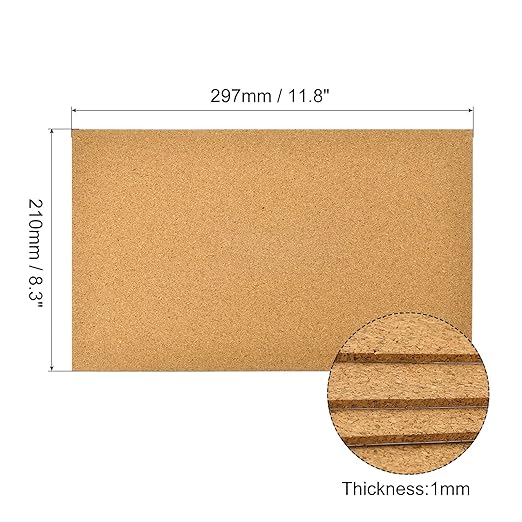 uxcell 8pcs 8.3" x 11.8" Self Adhesive Cork Sheets 1mm Thick A4 Rectangle Cork Table Mat Cup Backing Coaster Cork Board Wall Tiles