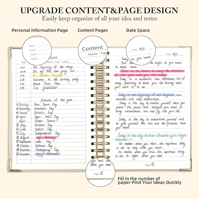 ALKALO Spiral Notebook Journal, 328 Pages Linen Hardcover College Ruled Notebook, Lined Thick Journals for Women Men, B5 Thick Spiral Journal for Writing, 100GSM Paper, Cute Notebooks for Work School