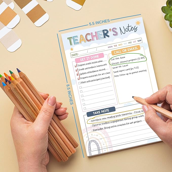 Teacher Gifts, Gifts for New Teachers, Boho Teacher Notepad, To-Do List Notepad, Stationery Must-Have Supplies for Preschool, Elementary, Middle, and High School Teachers
