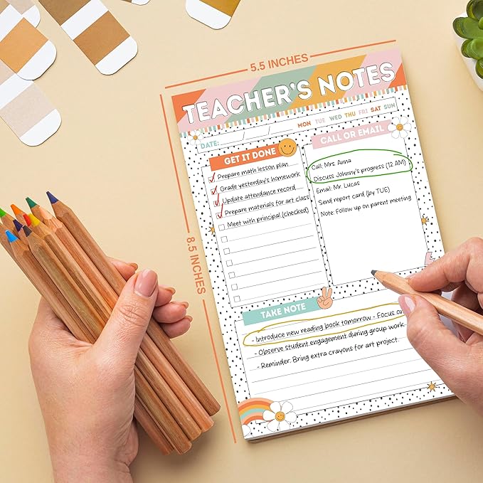 Teacher Gifts, Gifts for New Teachers, Retro Groovy Teacher Notepad, To-Do List Notepad, Stationery Must-Have Supplies for Preschool, Elementary, Middle, and High School Teachers