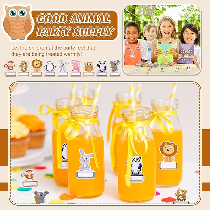 Sabary 90 Pcs Cutout Name Tags Water Bottle Labels Daycare Labels Self Adhesive Name Stickers Gift Tags for Classroom Home Desk Bulletin Board Decoration Party Favor 10 Sheets (Animal)