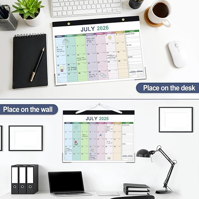 Desk Calendar 2026-2027, 18 Months Calendar from Jan. 2026 to Jun. 2027, 17" x 12" Large Desktop/Wall Monthly Calendar with Corner Protectors, Ample Space ＆ Target for Home, School, Office