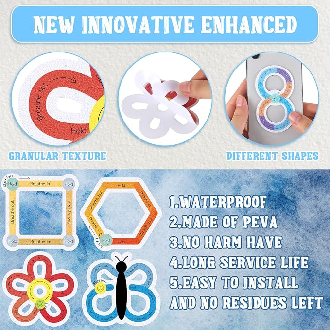 36 Pcs Sensory Strips Infinity Rainbow Anxiety Mindfulness Stickers Adults Stress Breathing Stickers Fidget Adhesives Rough Textured Tape for Classroom Desk Office Computer(Cute)