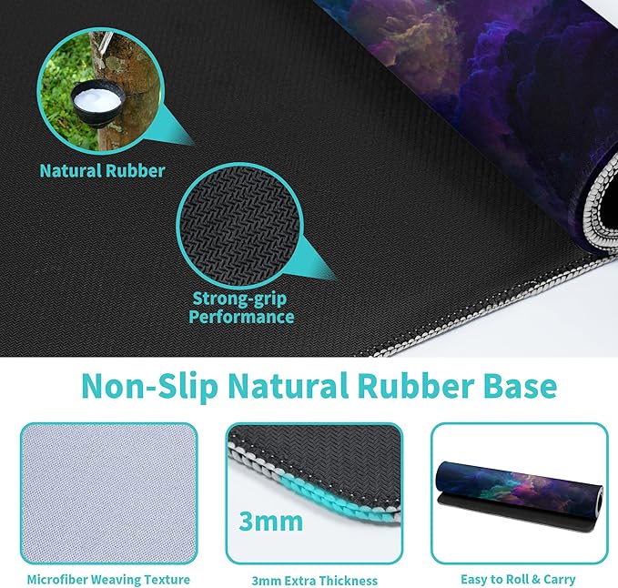 Dazzling Galaxy Gaming Mouse Pad Abstract Blue Desk Mat 31.5x11.8 Inch Starry Sky Texture Non-Slip Rubber Base Large Mousepad Stitched Edges Keyboard Mouse Mat Desk Pad for Office and Home