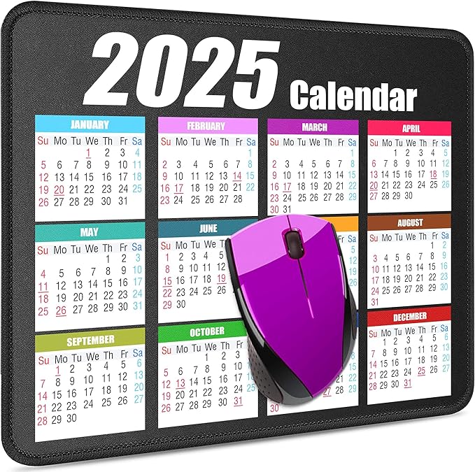 Calendar Mouse Pad with Non-Slip Rubber Base, Premium-Textured & Waterproof Mousepads with Stitched Edges, Mouse Pads for Computers, Laptop, PC, Office & Home (2025 White)