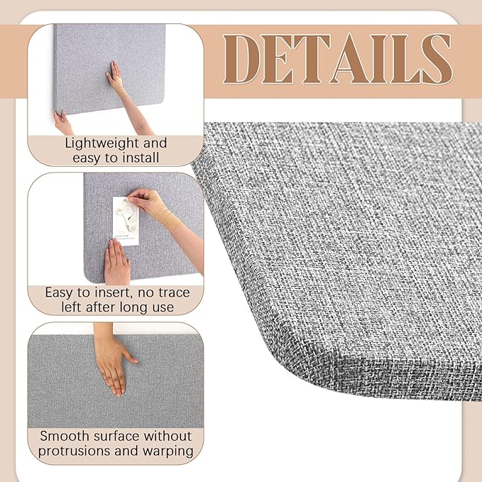 24"x 18" Linen Fabric Bulletin Board Pinboard for Walls Display Frameless Pinboard Display Notice Memory Board for Office Walls Home Kitchen Easy to Install(Grey)