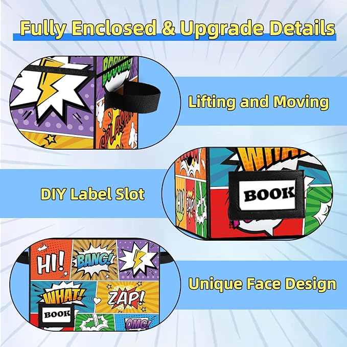 5 Pack Comic Book Storage Box, 15.8" X 7.8" X 11.8", Collapsible Holds 160-180 Comic Book Short Box Bin Container Holder Shelf(Cartoon Colorful)