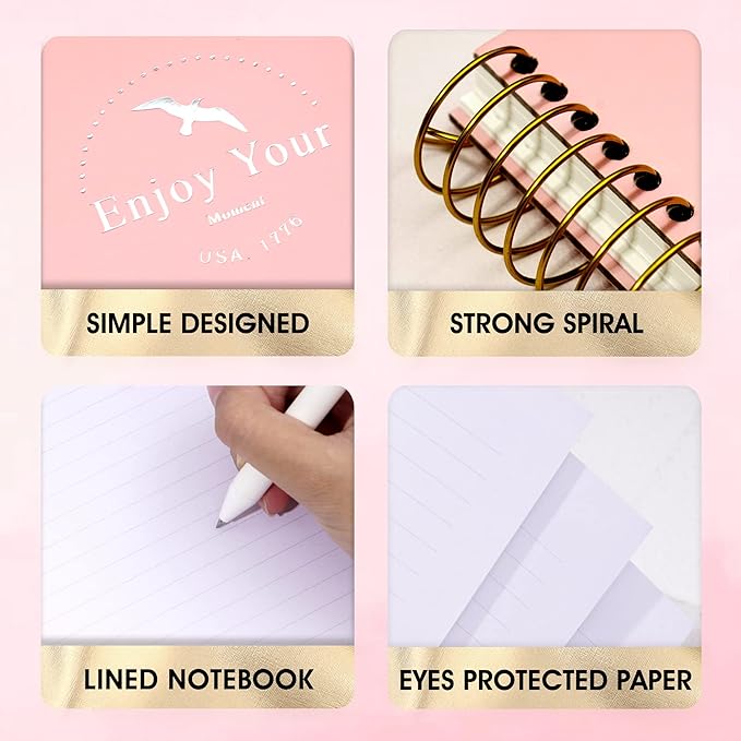 FLYING EAGLE Hardcover Spiral Notebook Journal 8.5 x 11 Large Spiral Notebook 210 Pages College Ruled Notebook Composition Notebook Wire Bound Journal Work Notebook for Office School Supply, Pink