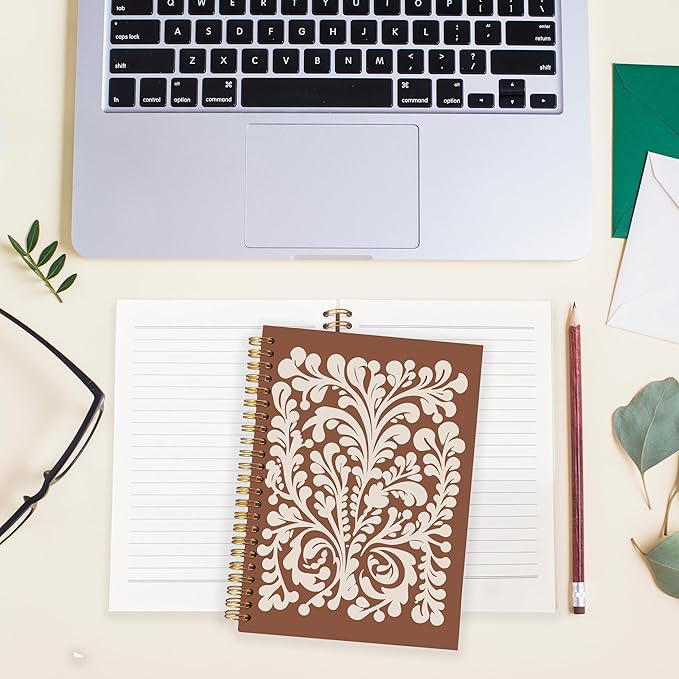 BearCake Aesthetic Spiral Notebook Journal For Women,Floral Notebook,Notebooks for Work Note Taking,Boho journal,Notebook,Brown pure pattern College Writing Notebook for Gifts,Spiral Notebook 5.5x8.3