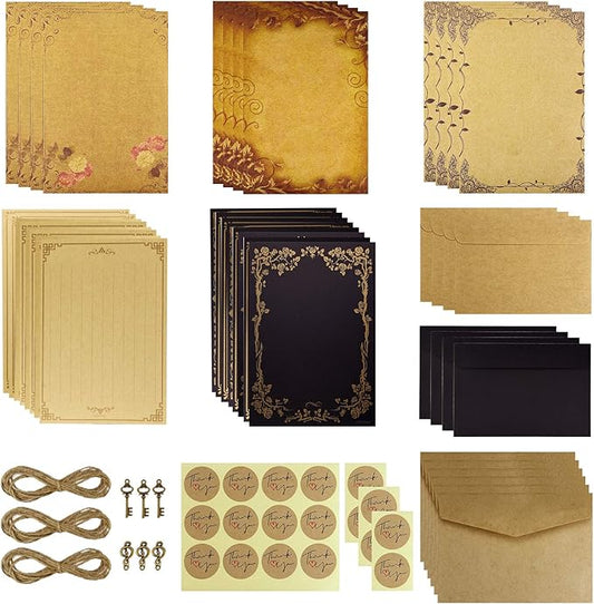Dxhycc Vintage Stationary Paper and Envelopes Set, Aged Paper Writing Paper Stationery Set for Writing Printing